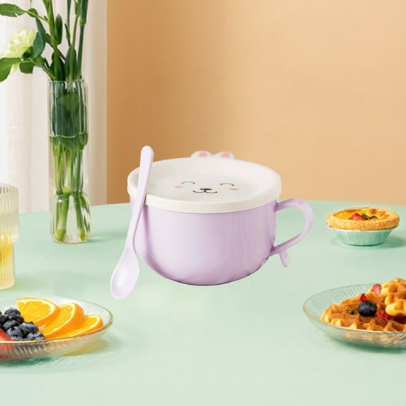 Specollect Clearance 3 Cute Rabbit Bowl with lid,Unbreakable Cereal Bowls,Microwave and Dishwasher Safe Bowls,Eco-friendly Safe Kitchen Cereal Bowl,Kids Bowl suitable for cereal,salad,snack and soup