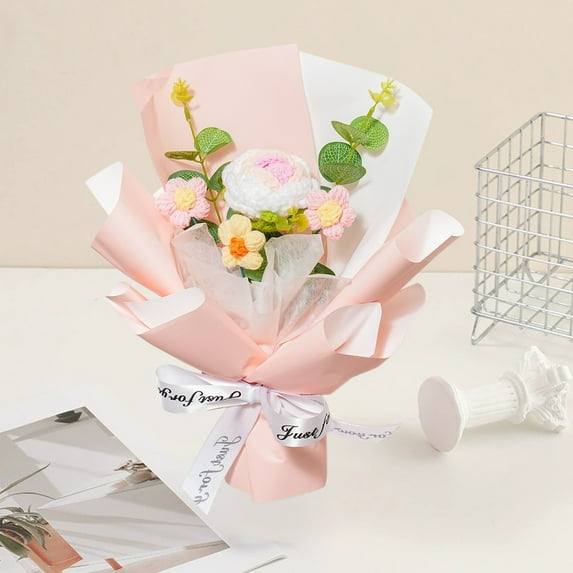 Specollect Clearance 3 Hand-knitted Woolen Crochet Flowers Bouquet Rose, Bouquet Completed Crochet Rose Bouquet for Mother's Day Birthday Wedding, Gift