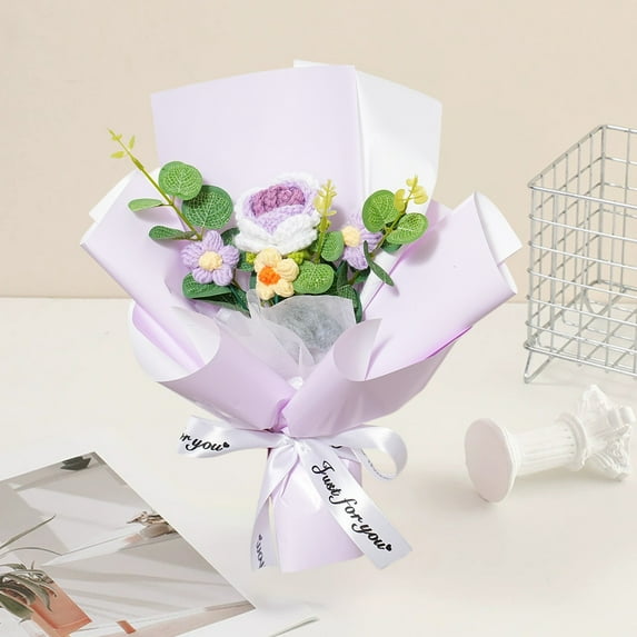 Specollect Clearance 3 Hand-knitted Woolen Crochet Flowers Bouquet Rose, Bouquet Completed Crochet Rose Bouquet for Mother's Day Birthday Wedding, Gift