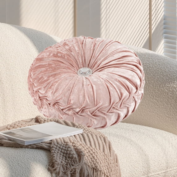 Specollect Clearance 3 Pcs Decorative Round Pleated Throw Pillows, Classy Accent Throw Pillows with Center Button, Vintage Velvet Floor Pillows for Sofa Couch Vanity Chair Bed