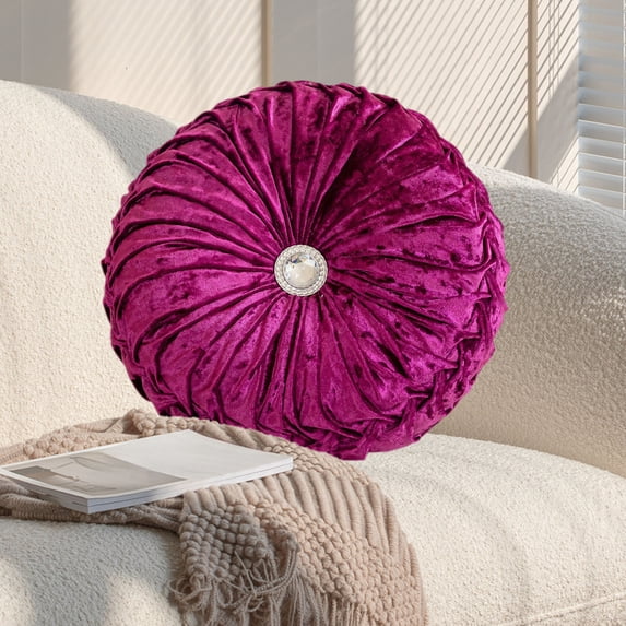 Specollect Clearance 3 Pcs Decorative Round Pleated Throw Pillows, Classy Accent Throw Pillows with Center Button, Vintage Velvet Floor Pillows for Sofa Couch Vanity Chair Bed