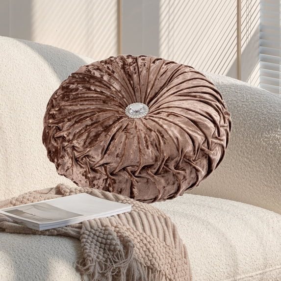 Specollect Clearance 3 Pcs Decorative Round Pleated Throw Pillows, Classy Accent Throw Pillows with Center Button, Vintage Velvet Floor Pillows for Sofa Couch Vanity Chair Bed