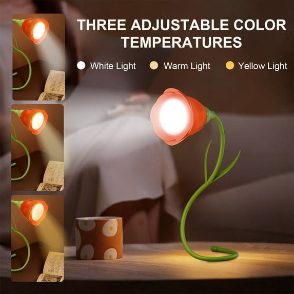 Specollect Clearance 3 Unique Wireless Flexible Gooseneck Desk Lamp, Rechargeable LED with USB Charging, 3 Color Modes & Stepless Dimming, Cute for College Dorm Bedroom Reading Office Desk Decor