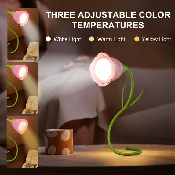 Specollect Clearance 3 Unique Wireless Flexible Gooseneck Desk Lamp, Rechargeable LED with USB Charging, 3 Color Modes & Stepless Dimming, Cute for College Dorm Bedroom Reading Office Desk Decor