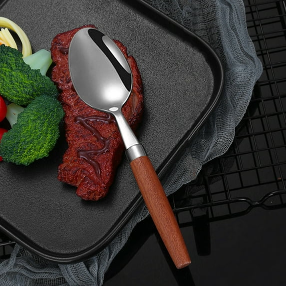 Specollect Clearance 3Pcs Silverware Set with steak knife Service, with Wooden handle, Stainless Steel Flatware Set, Mirror Polished Cutlery Set Dishwasher Safe