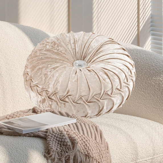 Specollect Clearance 4 Pcs Decorative Round Pleated Throw Pillows, Classy Accent Throw Pillows with Center Button, Vintage Velvet Floor Pillows for Sofa Couch Vanity Chair Bed