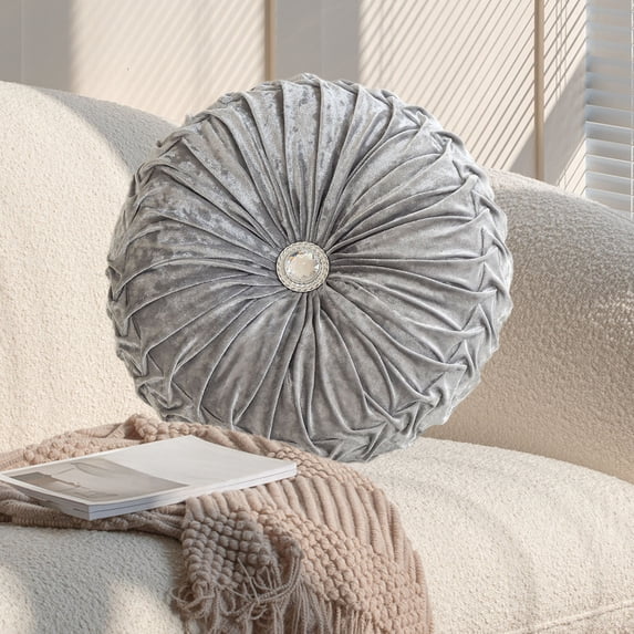 Specollect Clearance 4 Pcs Decorative Round Pleated Throw Pillows, Classy Accent Throw Pillows with Center Button, Vintage Velvet Floor Pillows for Sofa Couch Vanity Chair Bed