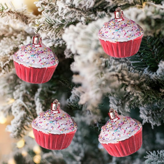 Specollect Clearance 484Pcs Christmas Cupcake Ornaments Glass Christmas Tree Donut Hanging Ornaments Mini Blown Cupcake Donut Dessert Ornament Set for Xmas Tree Pendant Home Birthday Party Decoration