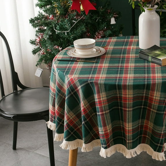 Specollect Clearance 4Pcs Tassel Round Textured Tablecloth Spill-Proof Wrinkle Free Soft Jacquard Table Cloth for Circular Table Cover, for Dining Room Buffet Banquet Parties Holiday Dinner, Rust