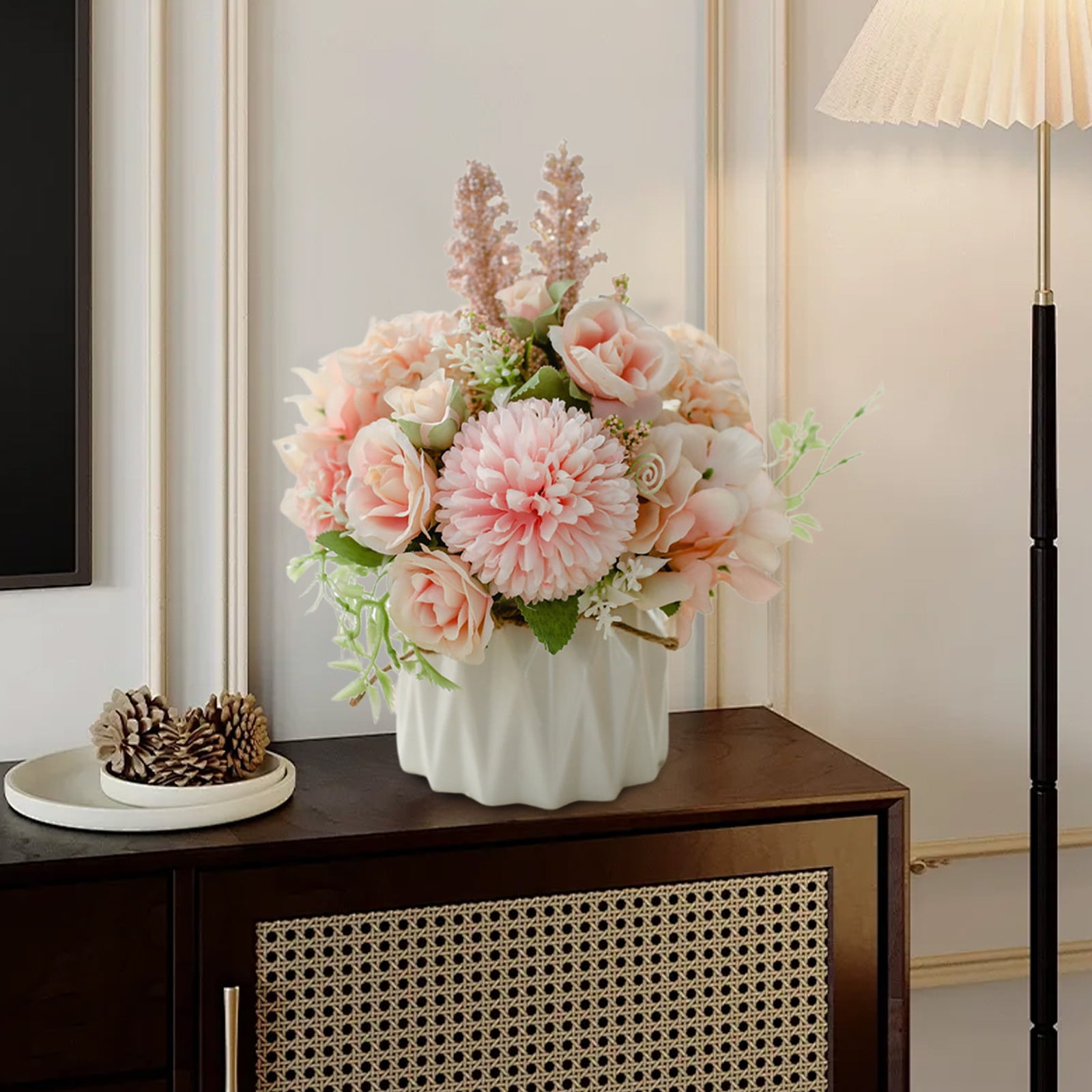 Specollect Clearance 5Pcs Artificial Bouquet with Small Ceramic Vase, Variety Flower Balls Flowers Decoration, Fake Silk Variety Flower Balls Flowers Decoration for Table Home Party Office Wedding