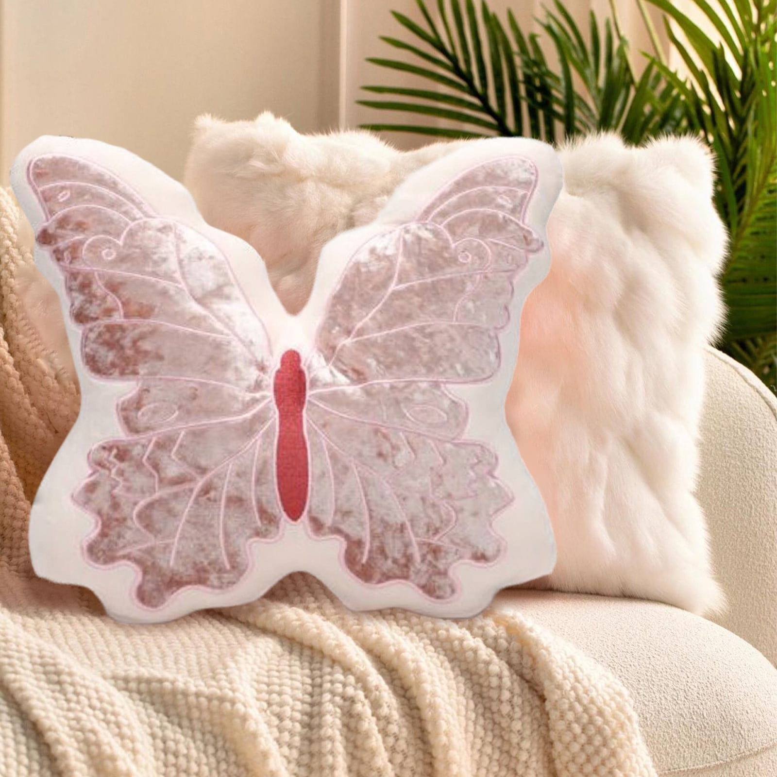 Specollect 5Pcs Lovely Butterfly Shaped Throw Pillow - Soft Stuffed Seat Cushion Pad, Pink Plush Velvet Decorative Animal Pillow for Couch, Living Room, Bed
