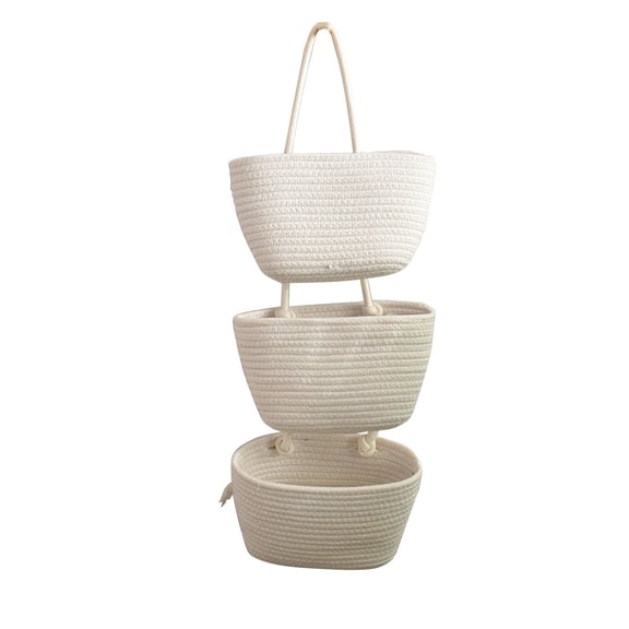 Specollect 6Pcs Over the Door Hanging Basket, 3-Tier Woven Cotton Wall-Mounted Storage Organizer Bag Decorative Hanging Nursery Baskets Hanging Basket Porch Hanging Storage Basket