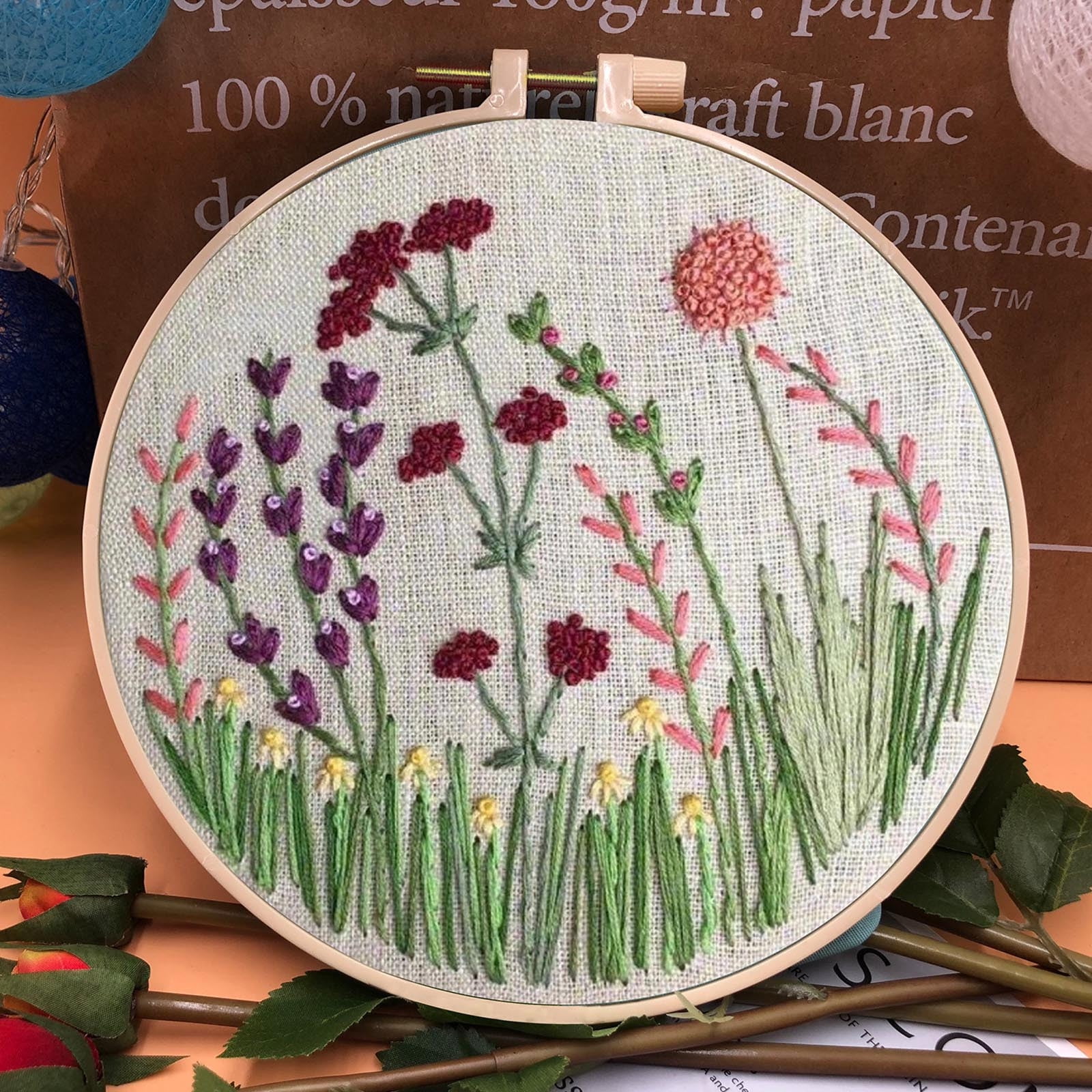 Beginner Embroidery Kit With Flower Pattern - Cross Stitch Starter Kit With Hoop, Thread & Instructions