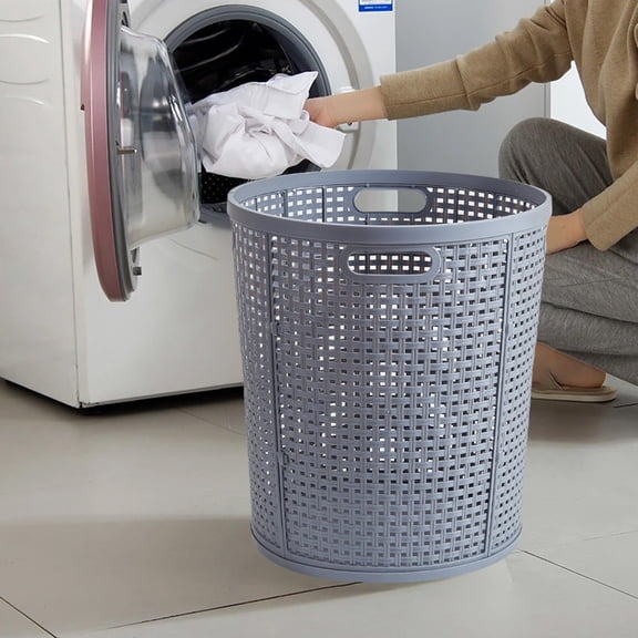 Specollect Household Dirty Clothes Plastic Rope Laundry Baske by , Woven Collapsible Laundry Hamper, Clothes Hamper with Reinforced Handles in the Laundry Room, Bedroom, Bathroom