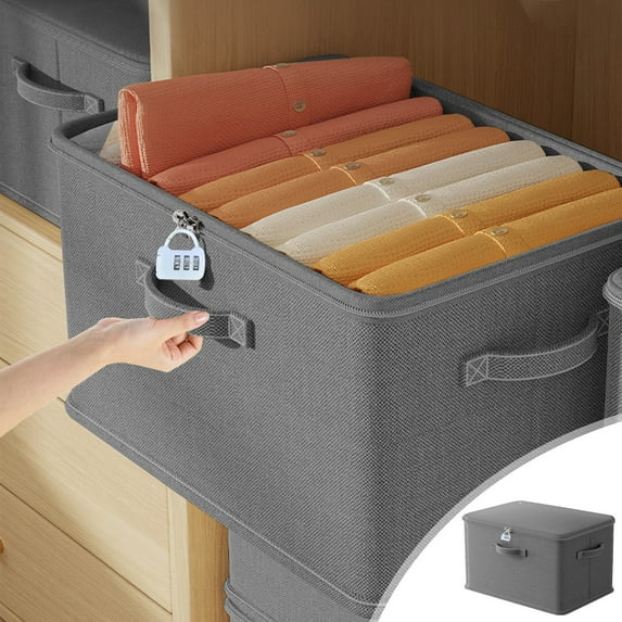 Specollect Locking Storage Boxes,Closet Clothes Organizer , Closet Shelf Fabric Storage Box Steel Frame, Stackable Shelf Storage Baskets Foldable Wardrobe Storage Box for Clothes Toys