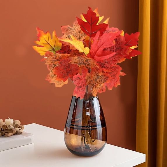 Specollect Simulation Red Maple Leaf Indoor Artificial Flowers, Outdoor Indoor UV Resistant Fake Flowers No Fade Faux Plastic Plants Garden Porch Window Box Decoration, Plastic Green Plants 37x20x20cm