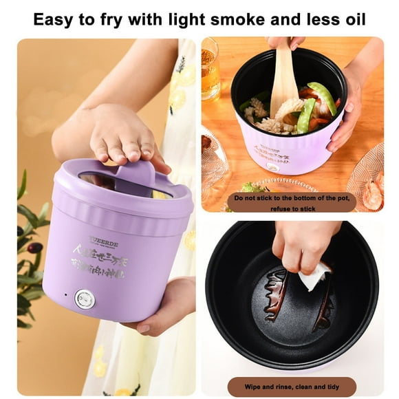 Specollect Smart Mini Hot Pot with Timer and Automatic Shut Off Non-Stick Rapid Noodle Cooker w Stainless Steel Steamer Basket Cook for Soup, Rice, Porridge, Pasta Great