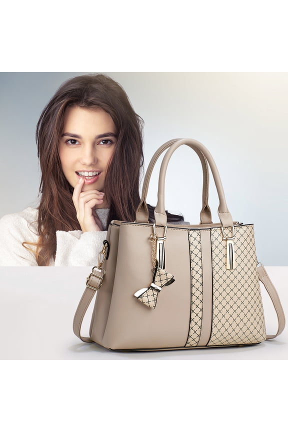 Stylish Patchwork Leather Tote Bag for Women Large Capacity Multi Compartment Crossbody Shoulder Bag Daily Use Work Travel Handbag