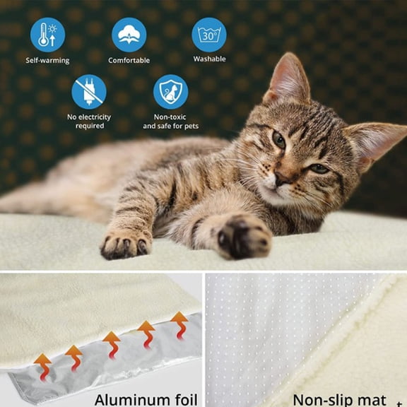 Specollect Washable Self-Warming Cat Bed for Indoor Cats & Small Dogs, Washable & Reflects Body Heat - Quilted Faux Fur Reflective Bed Mat Indoor Outdoor Pet Pad