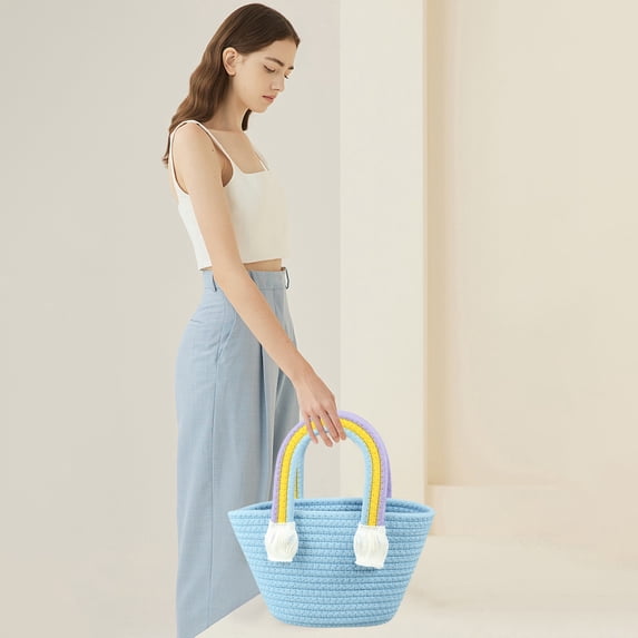 Specollect Wicker Picnic Basket with Double Folding Handles,Willow Picnic Hamper,Natural Hand Woven Easter Basket,Easter Eggs and Candy Basket,Bath Toy and Kids Toy Storage,Gift Packing Basket