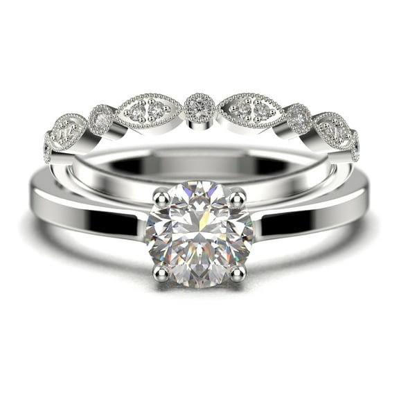 Spectacular And Decorative 1.50 Carat Round Cut Diamond Moissanite Solitaire Engagement Ring, Wedding Ring, Bridal Set in 10k Solid White Gold, Gift For Her,Promise Ring, Anniversary