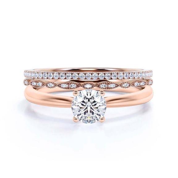 Spectacular And Decorative 2.00 Carat Round Cut Diamond Moissanite Solitaire Engagement Ring, Wedding Ring, Trio Set in 10k Solid Rose Gold, Gift For Her,Promise Ring, Anniversary Ring