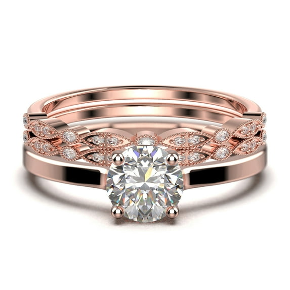Spectacular And Decorative 2.00 Carat Round Cut Diamond Moissanite Solitaire Engagement Ring, Wedding Ring, Trio Set in 925 Sterling Silver With 18k Rose Gold Plating Gift For Her
