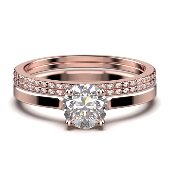Spectacular And Decorative 2.00 Carat Round Cut Diamond Moissanite Solitaire Engagement Ring, Wedding Ring, Trio Set In 10K Solid Rose Gold, Gift For Her, Promise Ring, Anniversary Ring