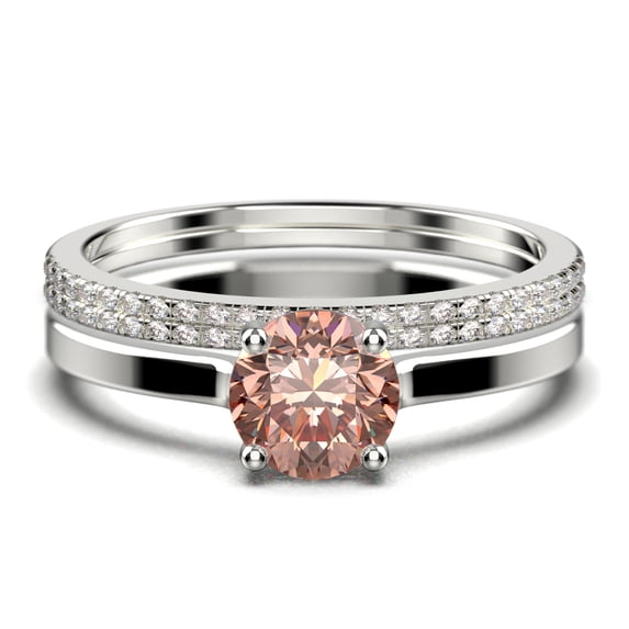 Spectacular And Decorative 2.00 Carat Round Cut Morganite Solitaire Engagement Ring, Wedding Ring, Trio Set in 10k Solid White Gold, Gift For Her, Promise Ring, Anniversary Ring