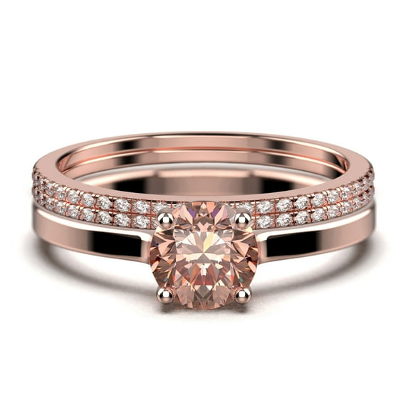 Spectacular And Decorative 2.00 Carat Round Cut Morganite Solitaire Engagement Ring, Wedding Ring, Trio Set In 10K Solid Rose Gold, Gift For Her, Promise Ring, Anniversary Ring