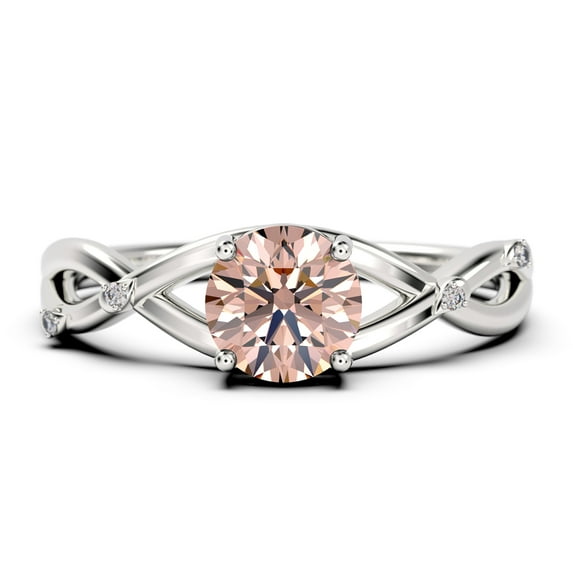 Spectacular And Decorative Rings Boho & Hippie 1.10 Carat Round Cut Morganite And Diamond Moissanite Engagement Ring, Unique Wedding Ring In 10K Solid White Gold, Promise Ring, Lovely Gift
