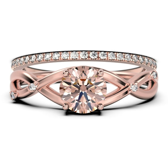 Spectacular And Decorative Rings Boho & hippie 1.60 Carat Round Cut Morganite And Diamond Moissanite Engagement Ring, Wedding Ring, One Matching Band in 10k Solid Rose Gold, Promise Ring, Lovely Gift