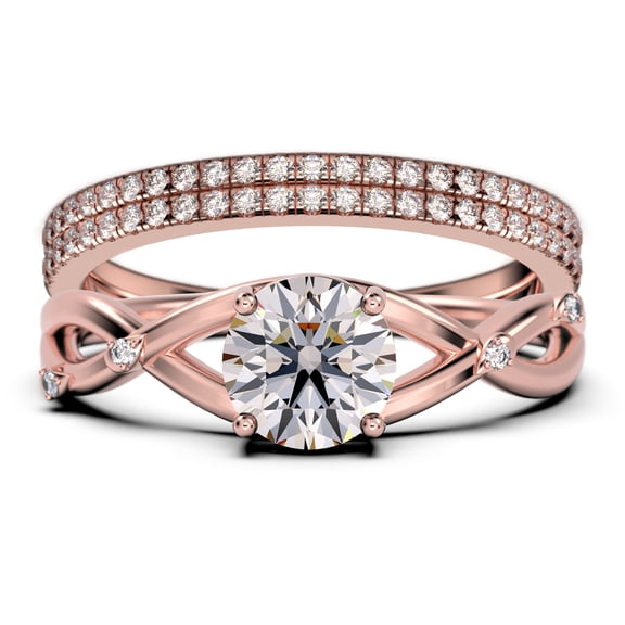 2.10 Carat Round Cut Moissanite & Diamond Engagement Ring in 10k Rose Gold