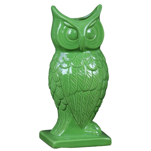 Spectacular & Magnificent Ceramic Owl Figurine Vase In Green Large