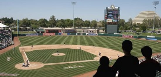 Spectator watching a baseball match at stadium Raley Field West Sacramento Yolo County California USA Canvas Art - Panoramic Images (24 x 12)