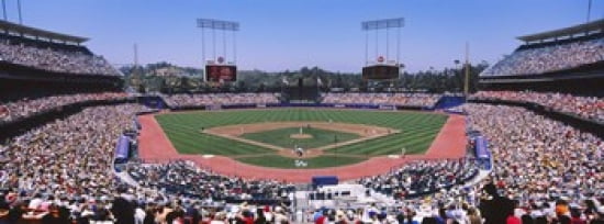 Spectators watching a baseball match Dodgers vs Yankees Dodger Stadium City of Los Angeles California USA Canvas Art - Panoramic Images (18 x 7)