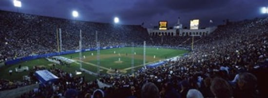Spectators watching baseball match Los Angeles Dodgers Los Angeles Memorial Coliseum Los Angeles California USA Canvas Art - Panoramic Images (36 x 13)