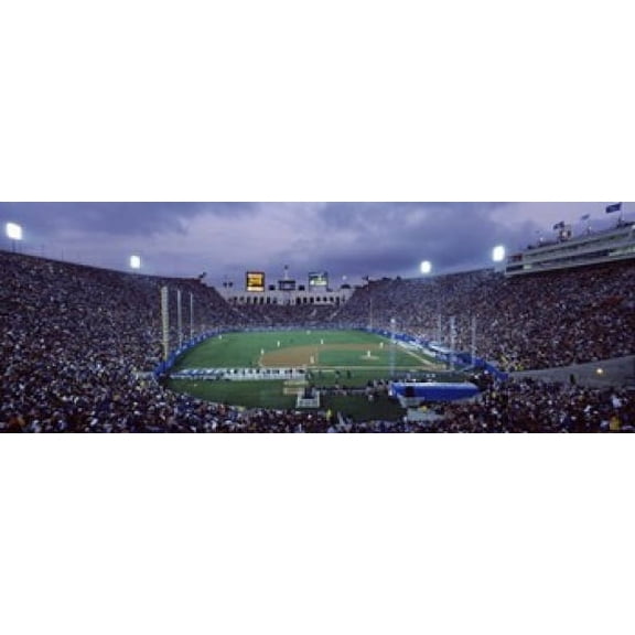 Spectators watching baseball match, Los Angeles Dodgers, Los Angeles Memorial Coliseum, Los Angeles, California, USA Poster Print (18 x 7)