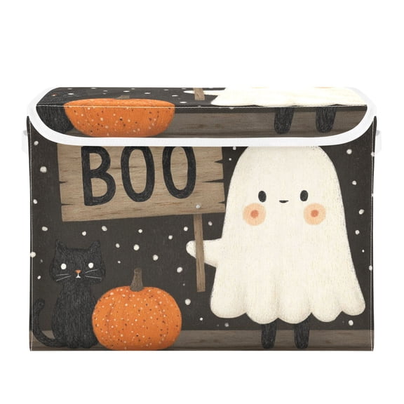 Specter Hold A Wooden Board Halloween Foldable Storage Bins with Lids Handles Collapsible Storage Containers Tote Boxes 16.5 x 12.6 x 11.8 inches