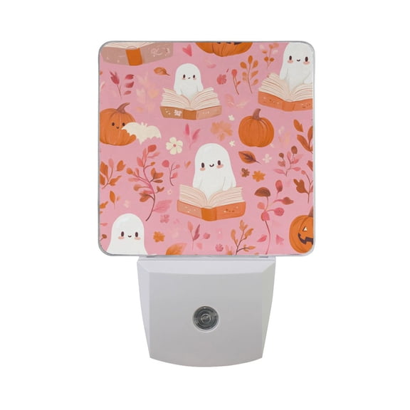 Specters Reading Books Pumpkins Halloween LED Night Light with Smart Sensor Plug Into Wall Dusk to Dawn 2 packs