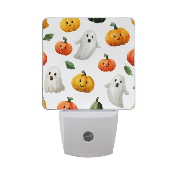 Specters with Colorful Pumpkins Leaves Halloween LED Night Light Sensor Lamp Plug-in Adjustable Brightness 2 Pack