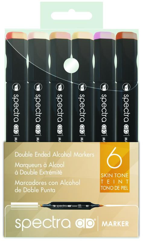 Spectra AD Marker, Tri-Nib & Brush Dual-Tip, 6 Assorted Portrait Color Set in Plastic Case, 1 Each