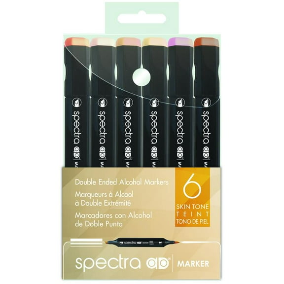 Spectra AD Marker, Tri-Nib & Brush Dual-Tip, 6 Assorted Portrait Color Set in Plastic Case, 1 Each