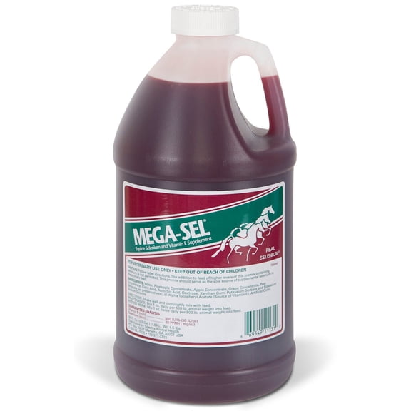 Spectra Mega-Sel Equine Selenium & Vitamin E Liquid Supplement for Horses - Performance, Muscle Support, Hoof Growth, Shiny Coat, Daily Nutrition, Multivitamin, Electrolytes - 1 Gallon
