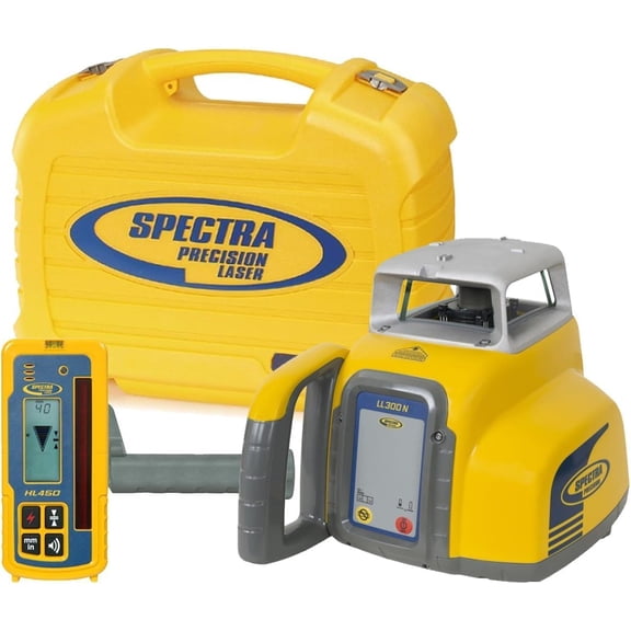 Spectra Precision LL300N-4 Laser Level, Self Leveling Kit with HL450 Receiver, Clamp, and NiMH Rechargeable Batteries, Yellow