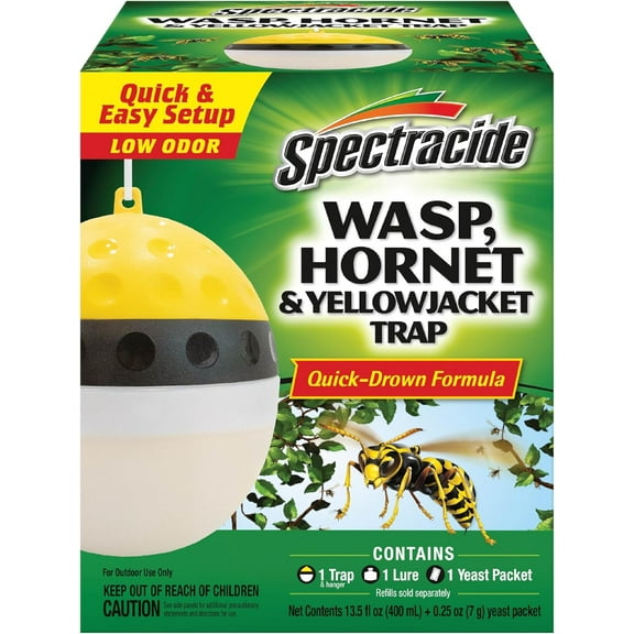 Spectracide Wasp, Hornet & Yellowjacket Trap, Hanging Wasp & Hornet Trap with a Quick-Drown Formula That Submerges & Kills Insects, 1 Count