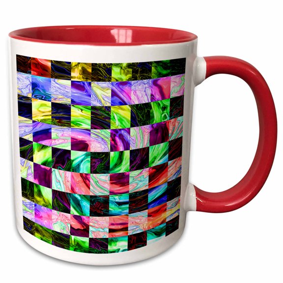 3drose, Spectral Glass Features Colorful Stylized Glassy Grid Pattern of an Abstract Hurricane, 11oz Two-tone Red Mug