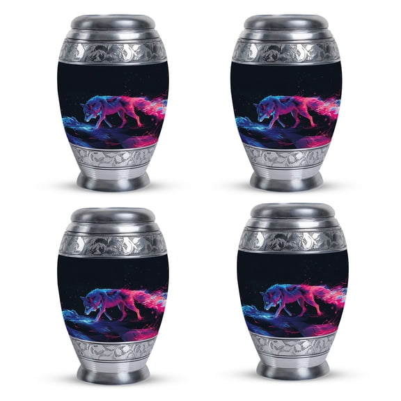 Spectral Wolf Set Of 4 - 3 Inch Urn, Keepsake Urns, Grey Urns For Cremation Ashes Mother|father, Memorial Urn, Decorative Urns, Cremation Keepsakes For Ashes