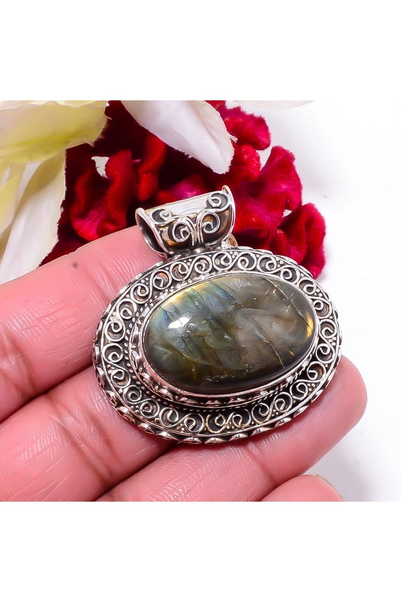 Spectrolite Labradorite Fine Art 925 Sterling Silver Pendant 1.56 Sku56