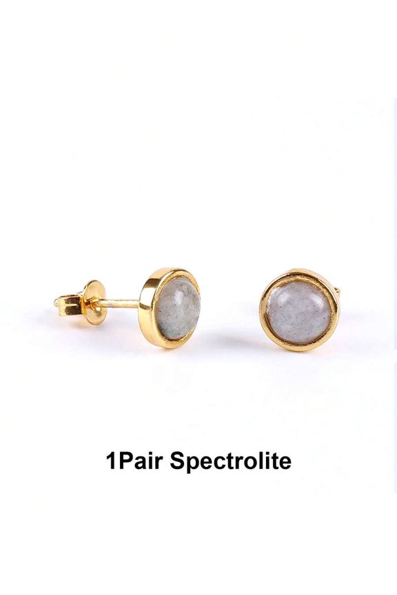 Spectrolite Round Stud Earrings In Goldtone Setting - 1 Pair E596